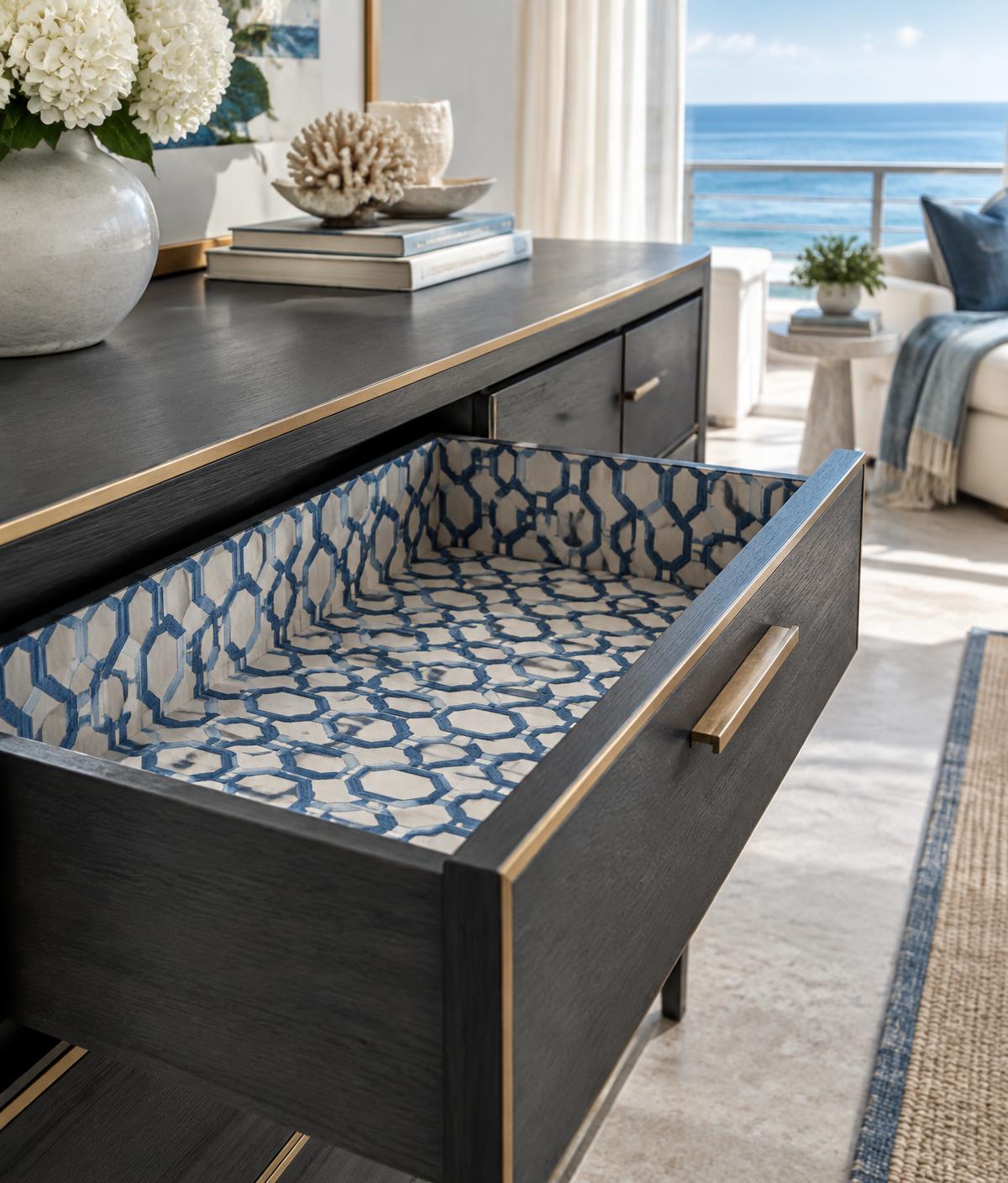 Coastal Geometry custom drawer interior inspiration